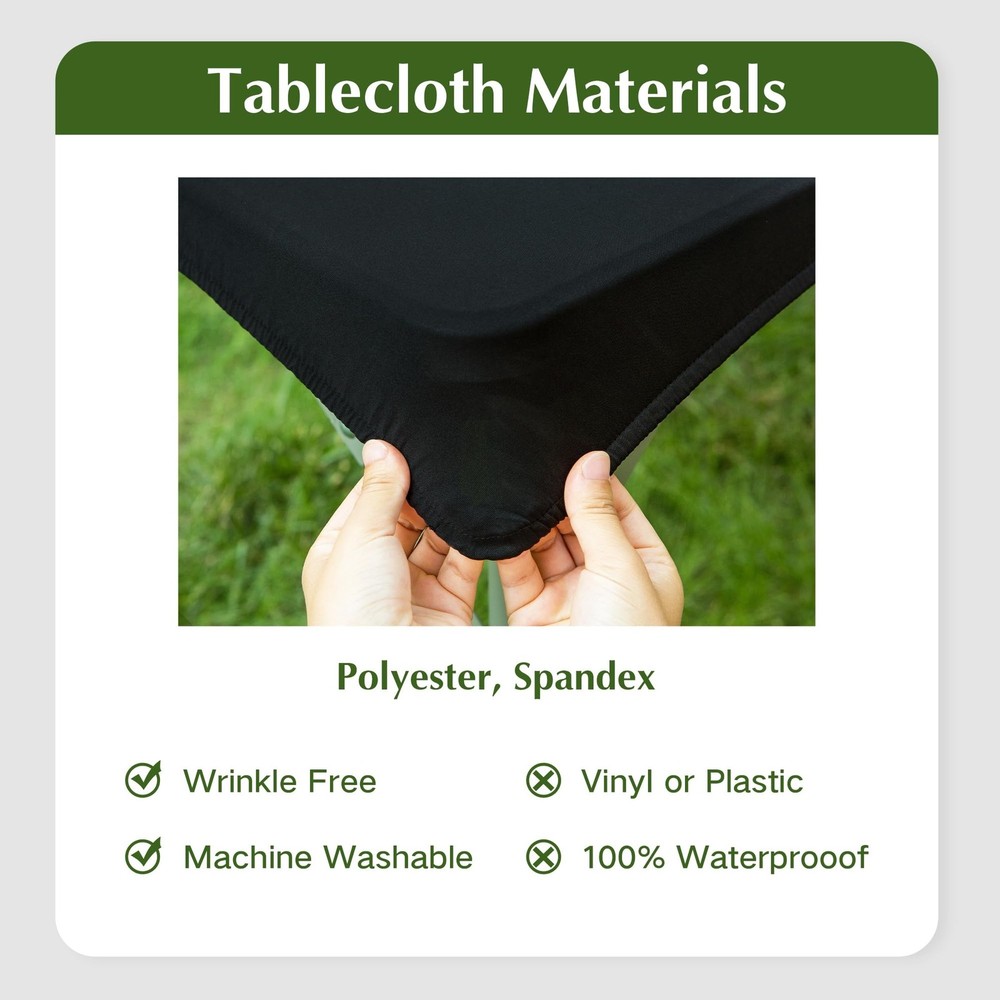 2 Pack Rectangle Fitted Tablecloth 24X48 Inch Stretch Spandex Black Washable ...