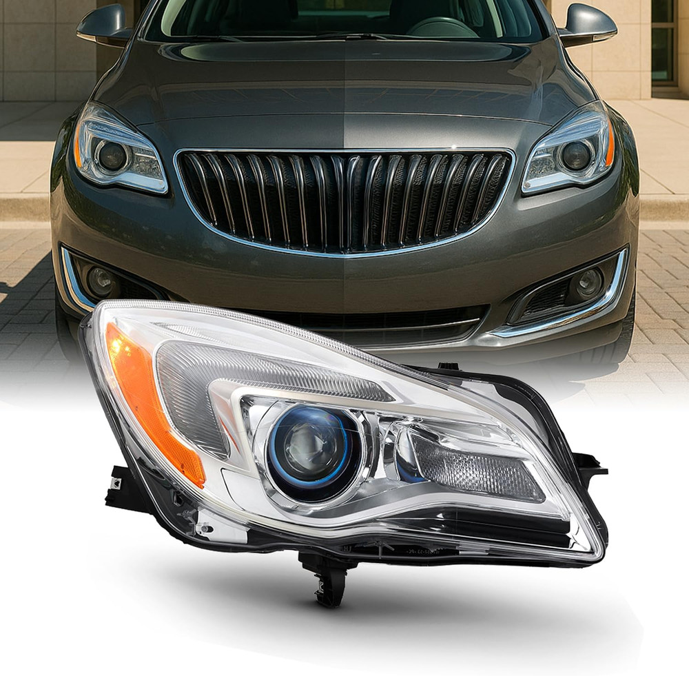 - Fits 2014 2015 2016 2017 Buick Regal Halogen Projector Headlight Chrome Passen