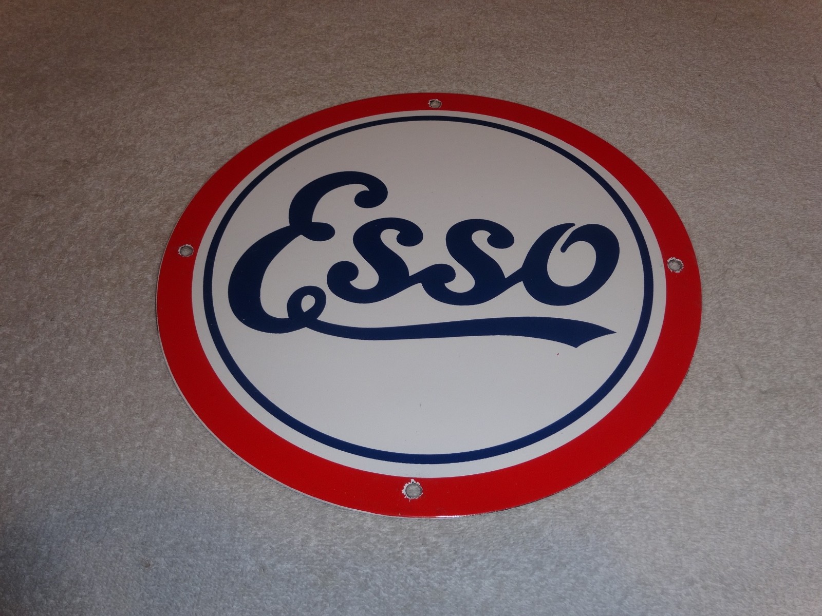 VINTAGE ESSO GASOLINE CURSIVE PORCELAIN METAL SERVICE STATION GASOLINE OIL SIGN!
