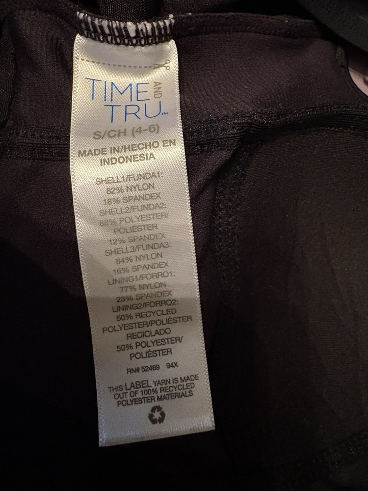 Time and True Womens Solid Black One Piece Swimsuit Large Pool Workout Beach