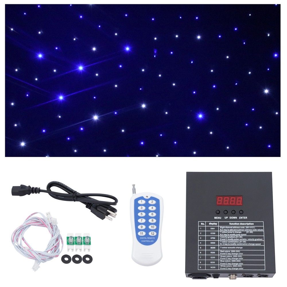 LED Star Stage Backdrop Curtain White&Blue Starlight Sky Background with Remote