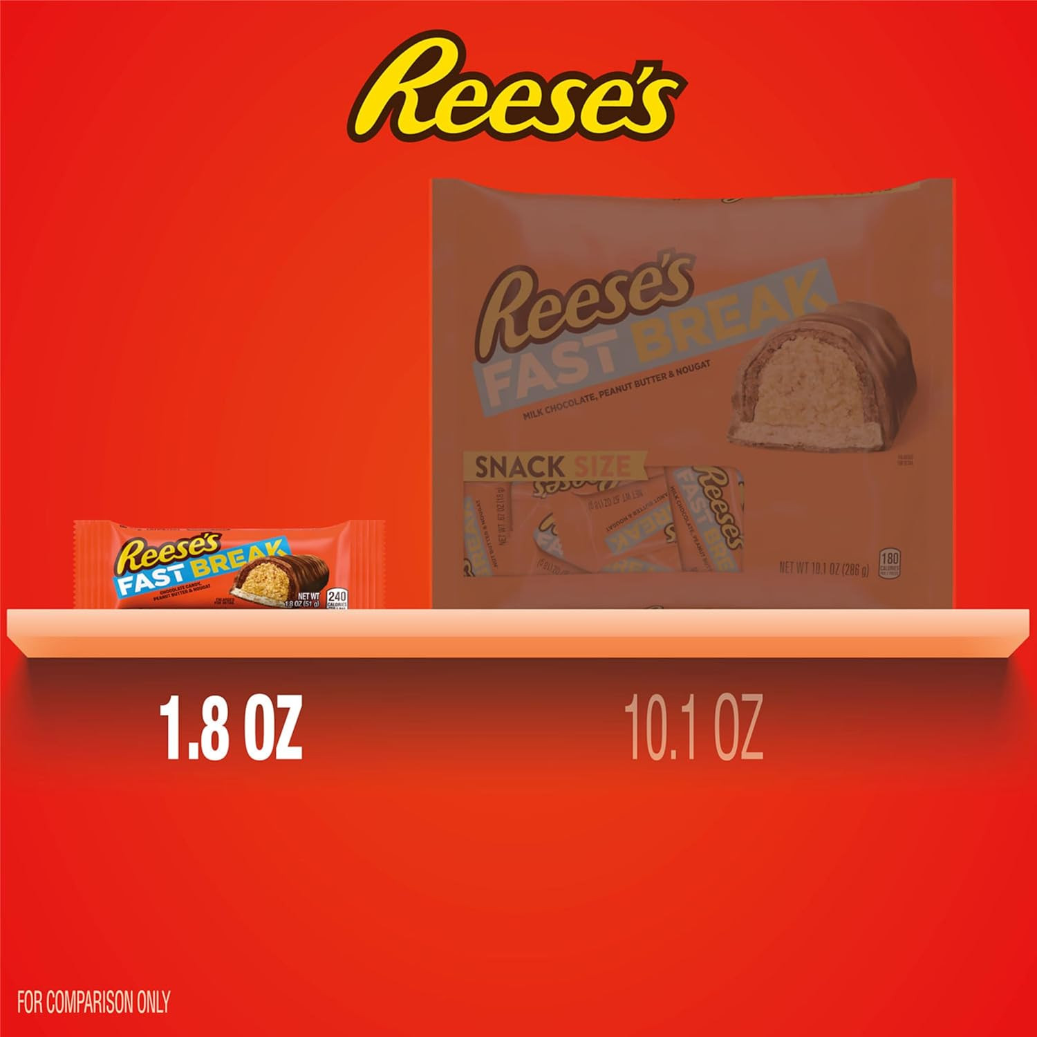REESE'S FAST BREAK Peanut Butter Nougat Candy Bars, 1.8 Oz (Pack of 18)
