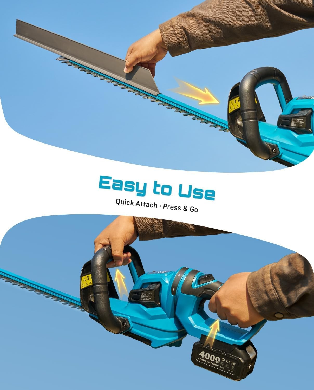 SEESII 22" Cordless Hedge Trimmer Electric Bush Trimmer with Debris Collector