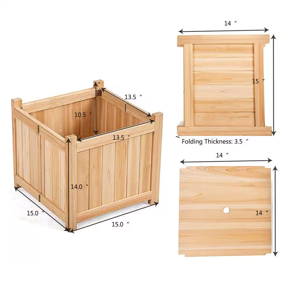 15 In. L X 15 In. W X 14 In. H Beige Wood Square Flower Planter Box Raised Veget
