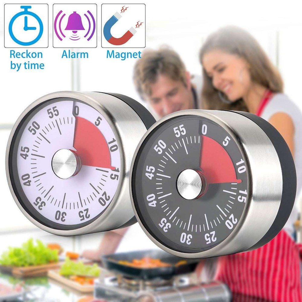 60min Mechanical Kitchen Timer Countdown Cooking Reminder Visual Magnetic Alarm