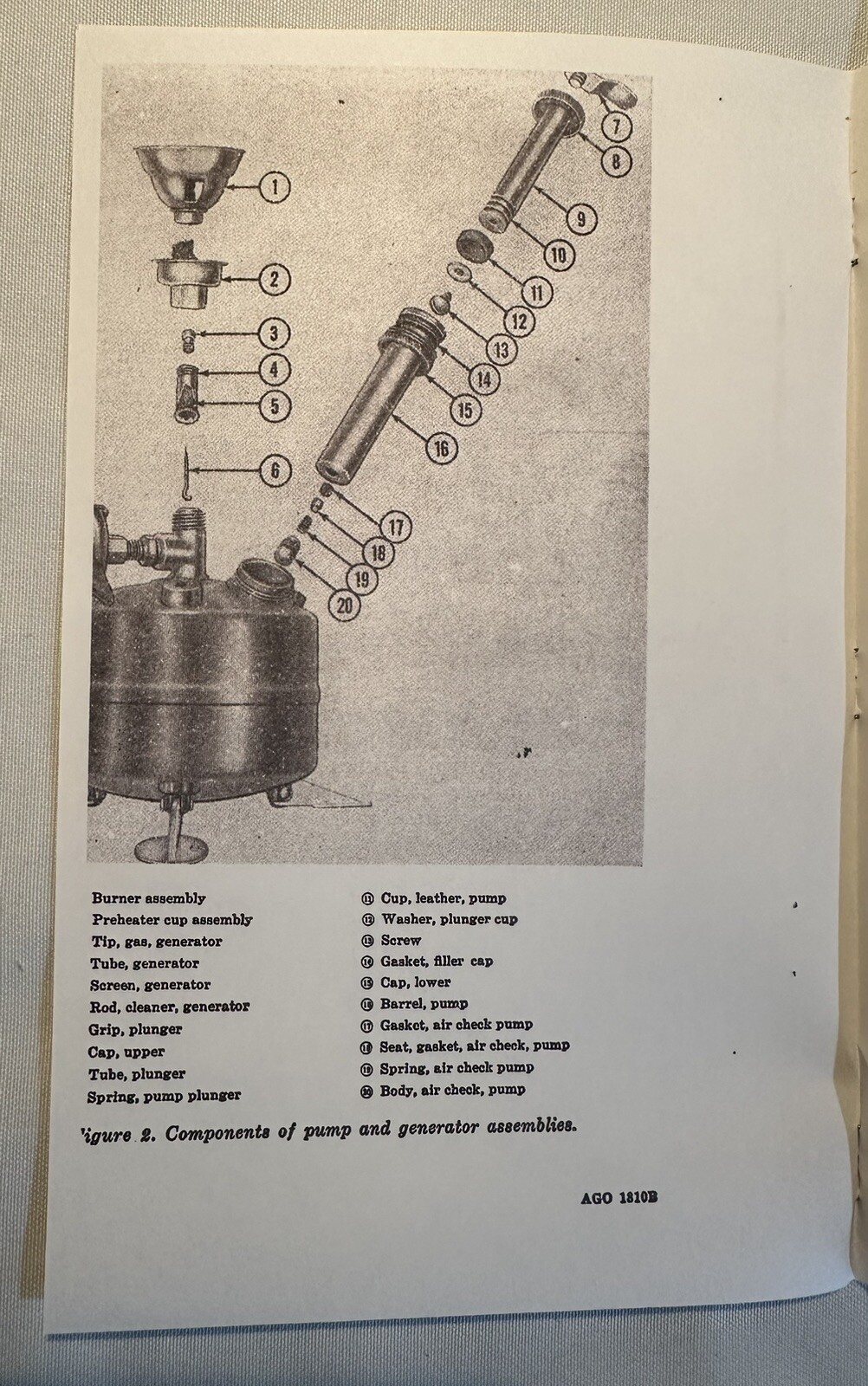 M-1950 MILITARY STOVE PUMP Assembly New Old Stock With Parts Breakdown