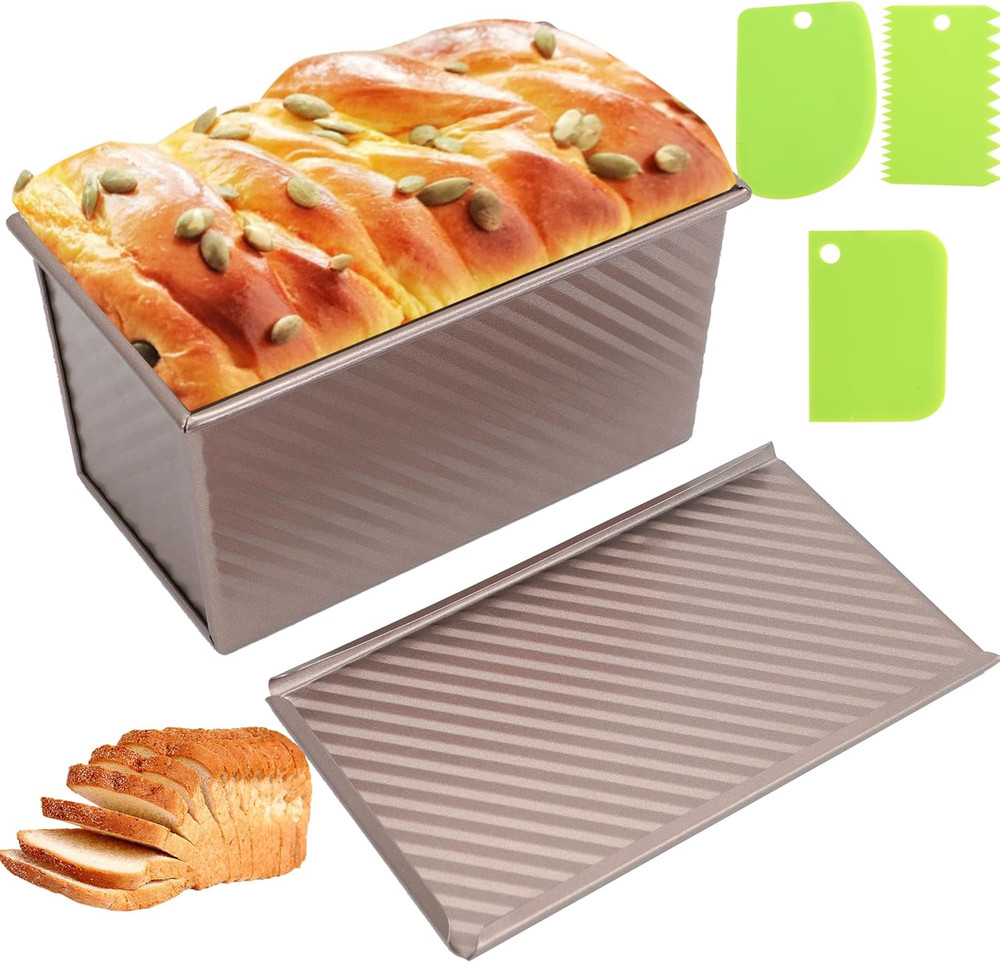 2.2Lb Bread Pan, Non-Stick Rectangle Pullman Loaf Pan with Lid, Long Sourdoug...