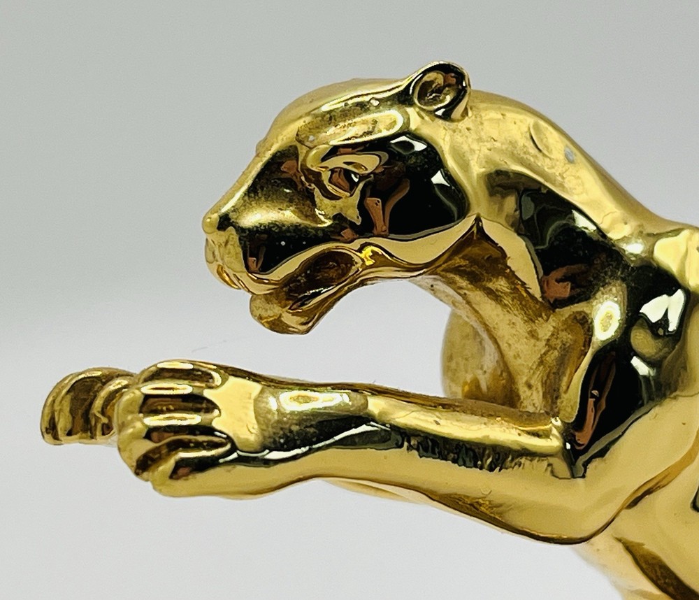Vintage Solid Brass Leaping Jaguar Desk Clock