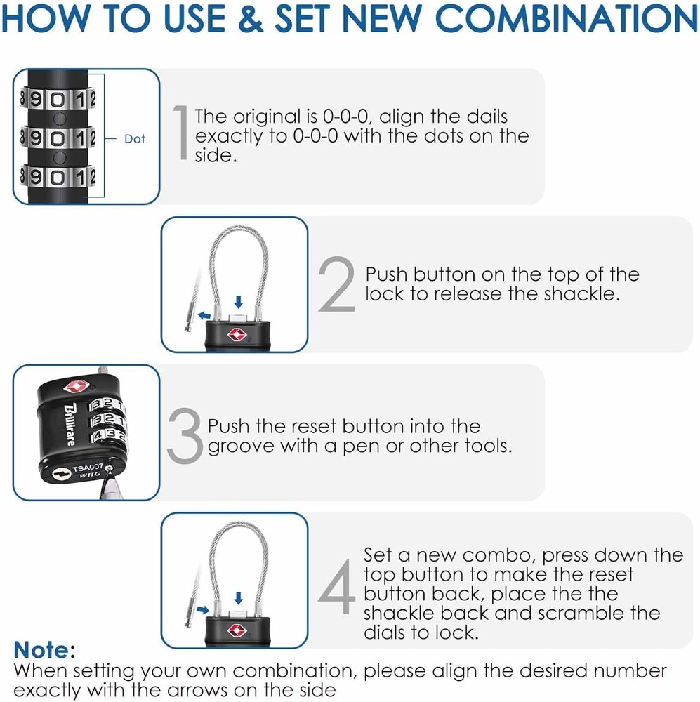 2 Pack TSA Approved Luggage Locks, Combination Travel Cable Small, 2