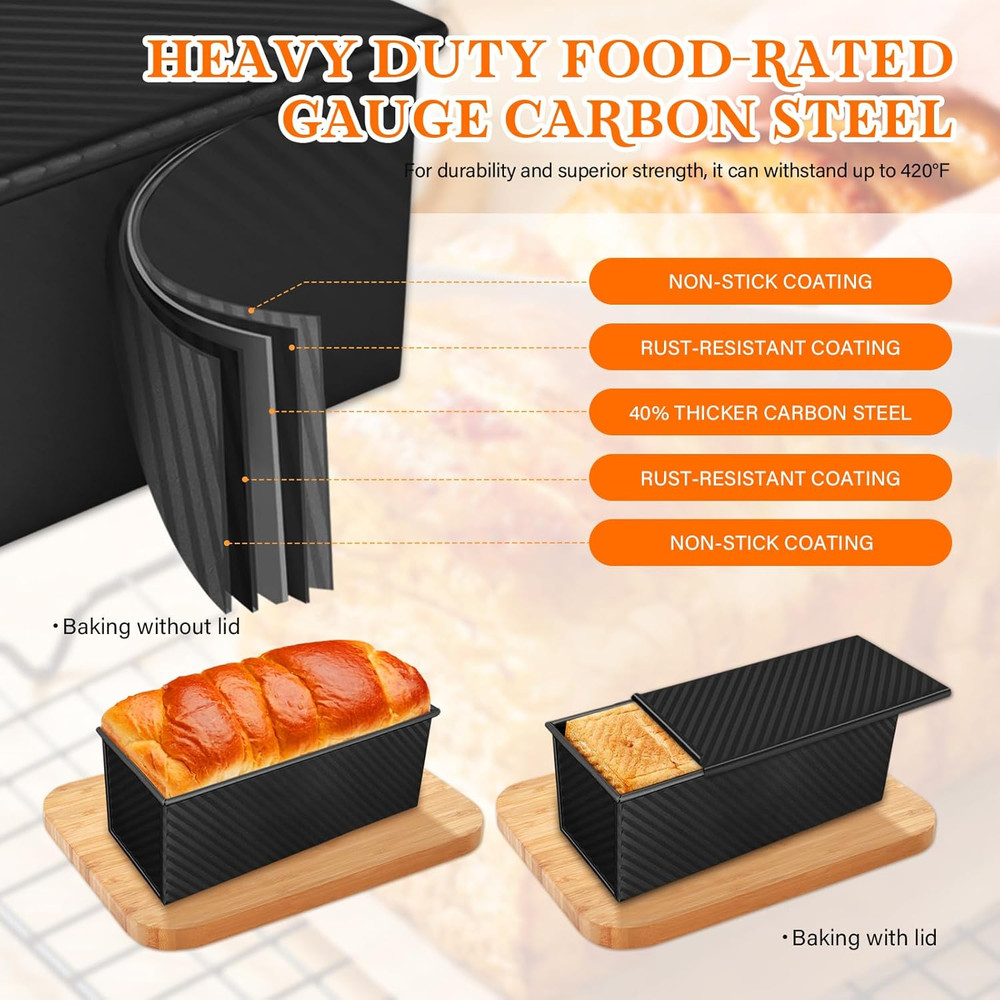 Pullman Loaf Pan Set with Lids – 2 Pack Nonstick Bread Pans for Baking, 2.2Lb &