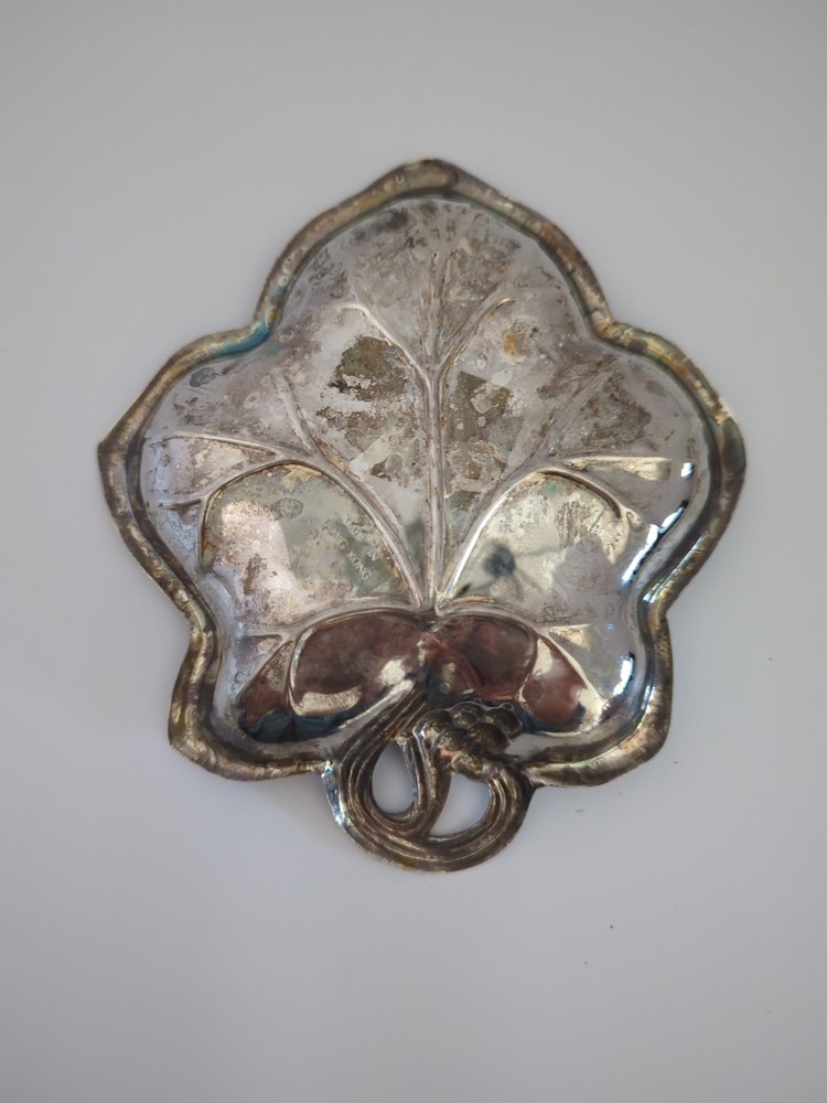 Vintage Silver Tone Leaf Dish Hong Kong 6" Trinket Tray