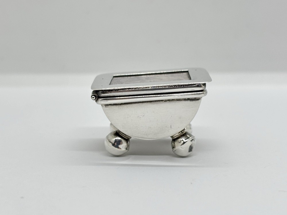 Solid Sterling silver stamp box / case / holder on raised ball feet