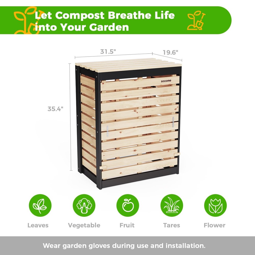 95 Gallon Solid Wood Composter, Outdoor Compost Bin with Pull-Out Door, Large...