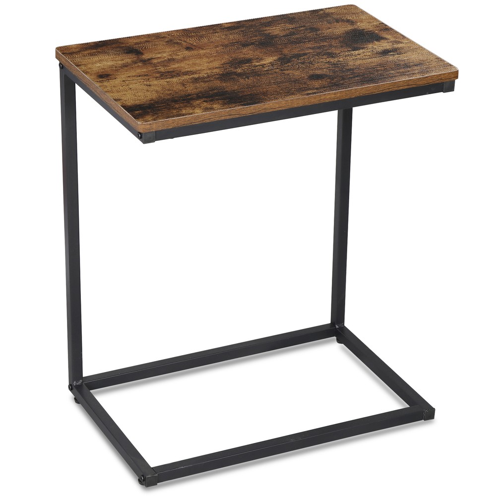 C Shaped Side Table End Table for Sofa Bed and Couch w/ Metal Frame Rectangular