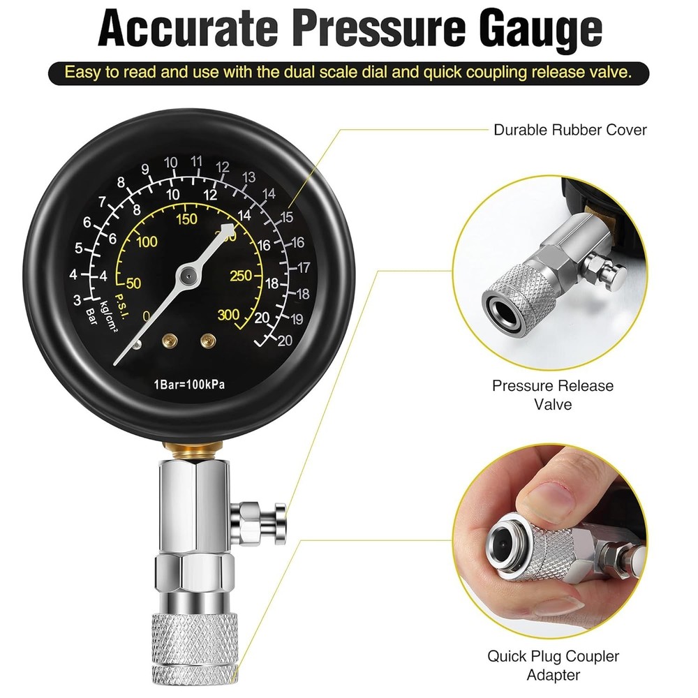 Universal Engine Testing Tools with Cylinder Pressure Gauge