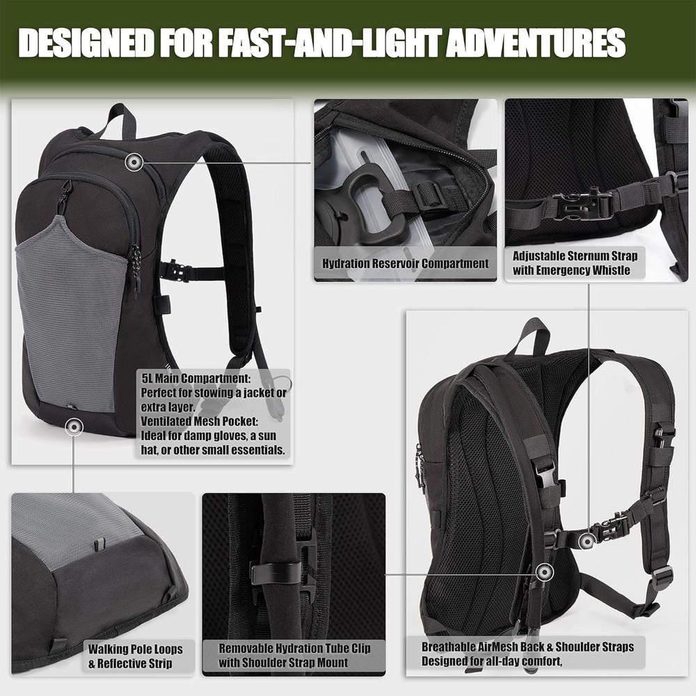 Convertible Hydration Backpack & Chest Pack with 2.5L Bladder for Outdoor Use