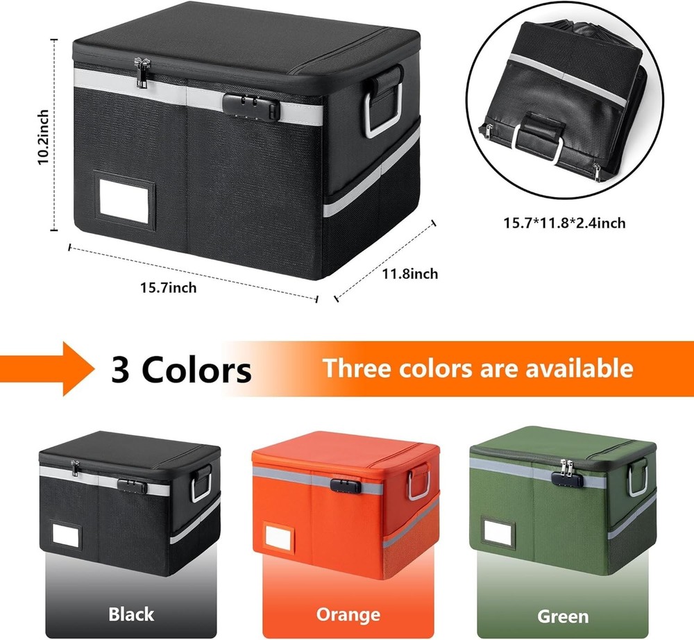 Fireproof Waterproof Document Box with Lock Collapsible Portable