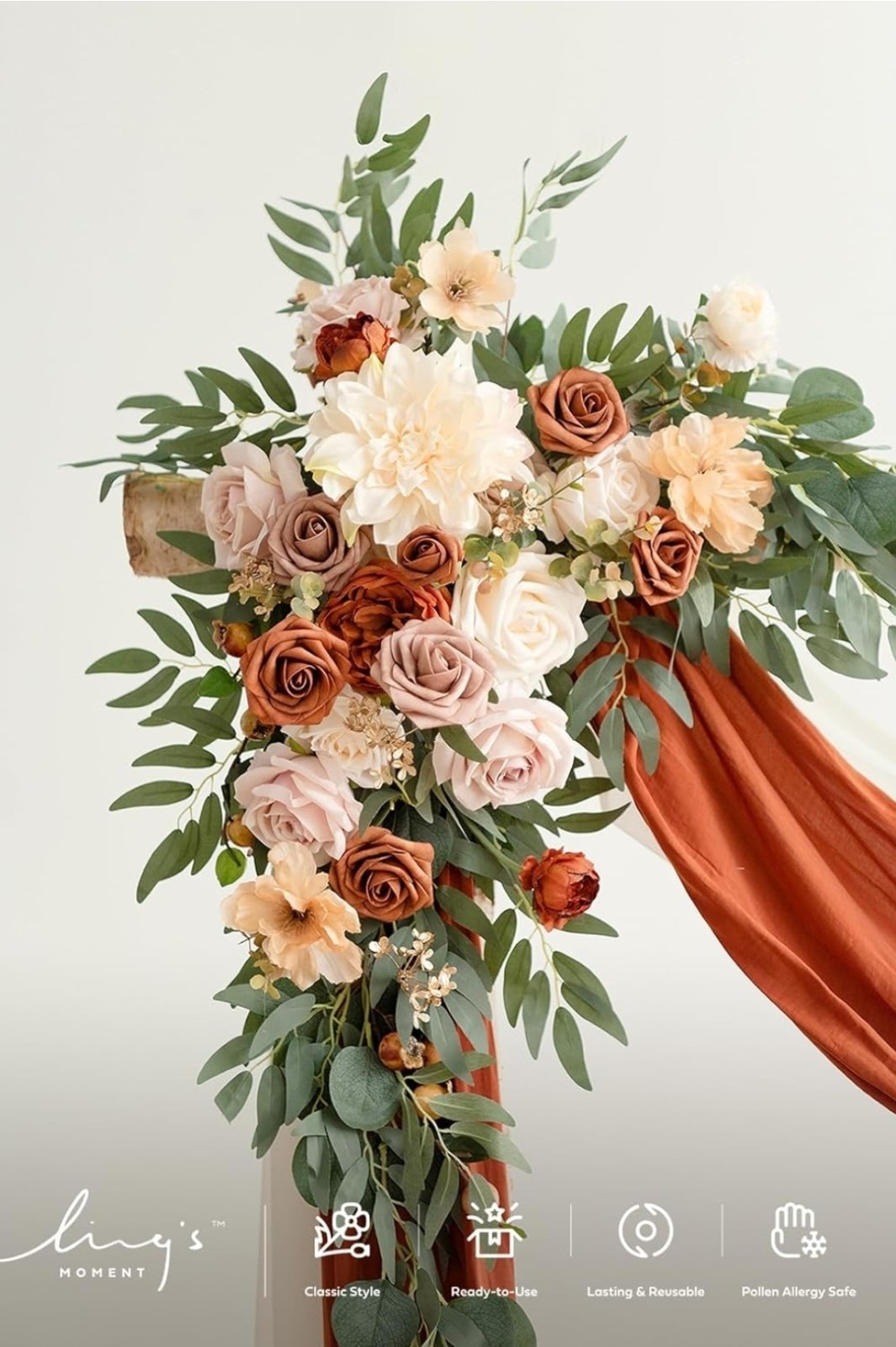 Ling's Moment Burnt Orange Artificial Wedding Arch Flowers Kit Pack of 4