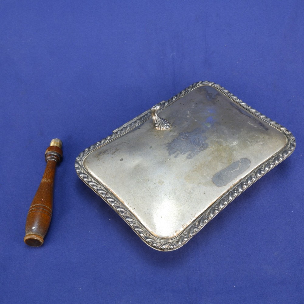 Vintage JLS Silver Co Silver Plate Silent Butler Crumb Catcher w/Lid Wood Handle