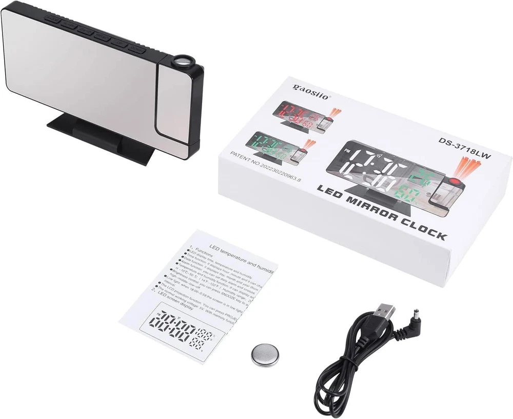 7.8" LED Projection Alarm Clock Digital Clock with 180° Projector Snooze Bedside