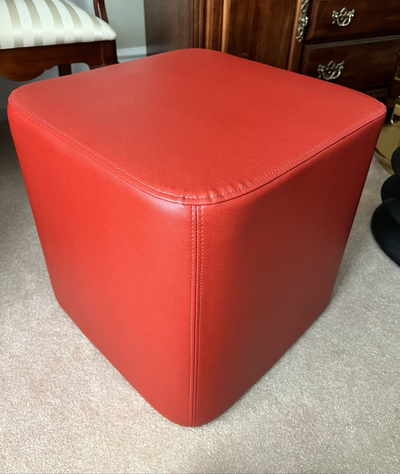 New Joelle Kimball RED Square Upholstered Top Ottoman 18” Made in USA