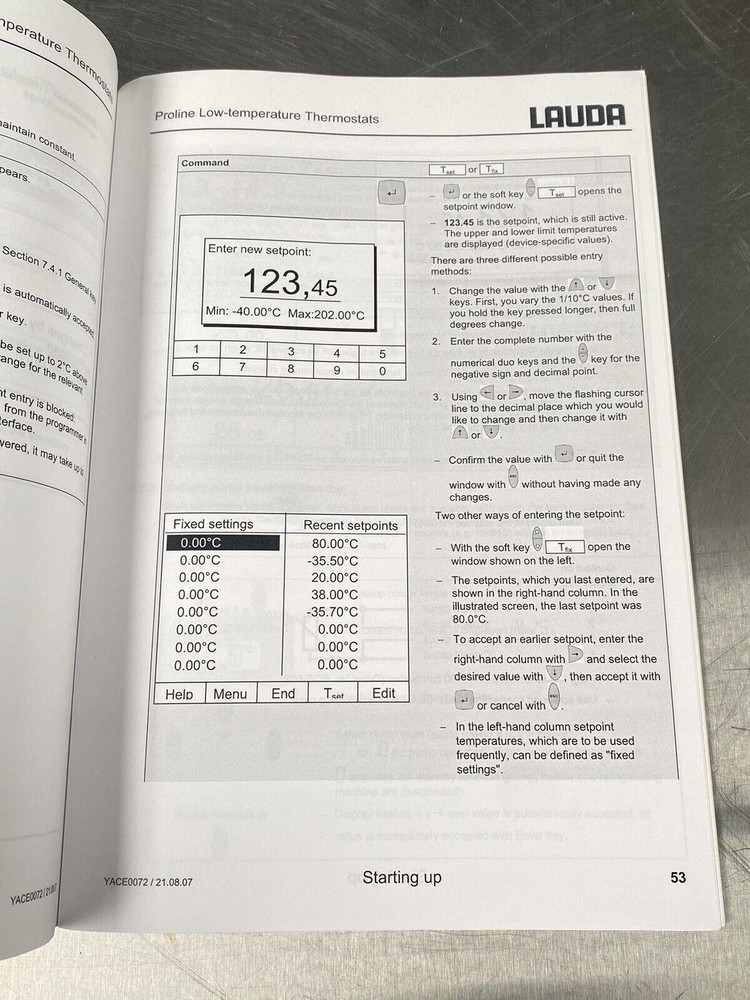 Lauda Proline Cooling Thermostat - Users Manual/Instructions Book