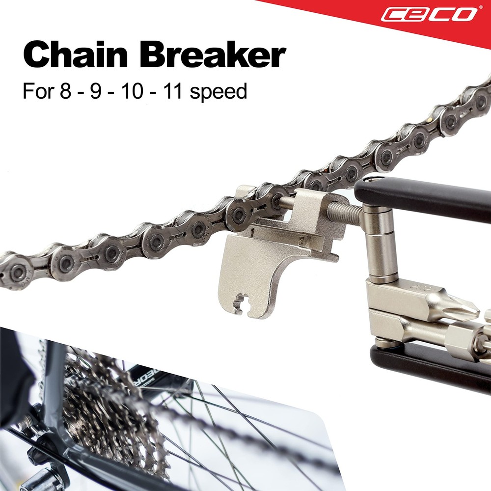 17 Function Bicycle Multi Tool With Chain Breaker Maintenance Repair Black