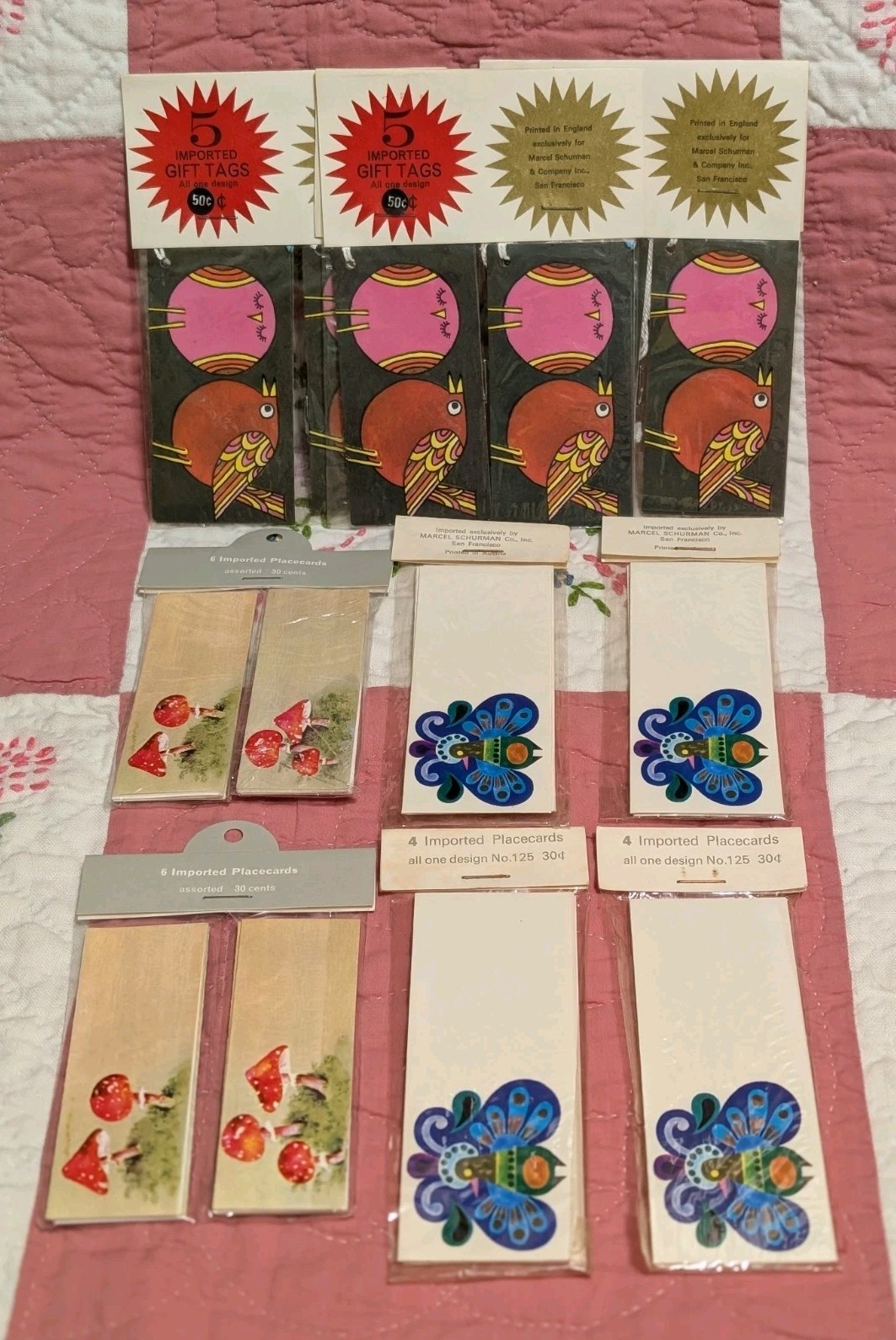 43 Vintage Marcel Schurman Gift Tags Name Tags Mushrooms Birds Butterflies