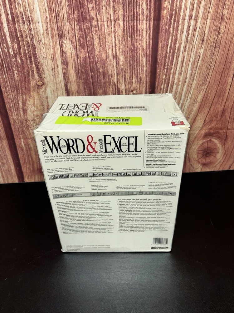 Vintage Microsoft Word & Excel Program For Macintosh Computer Sealed Floppy Disk