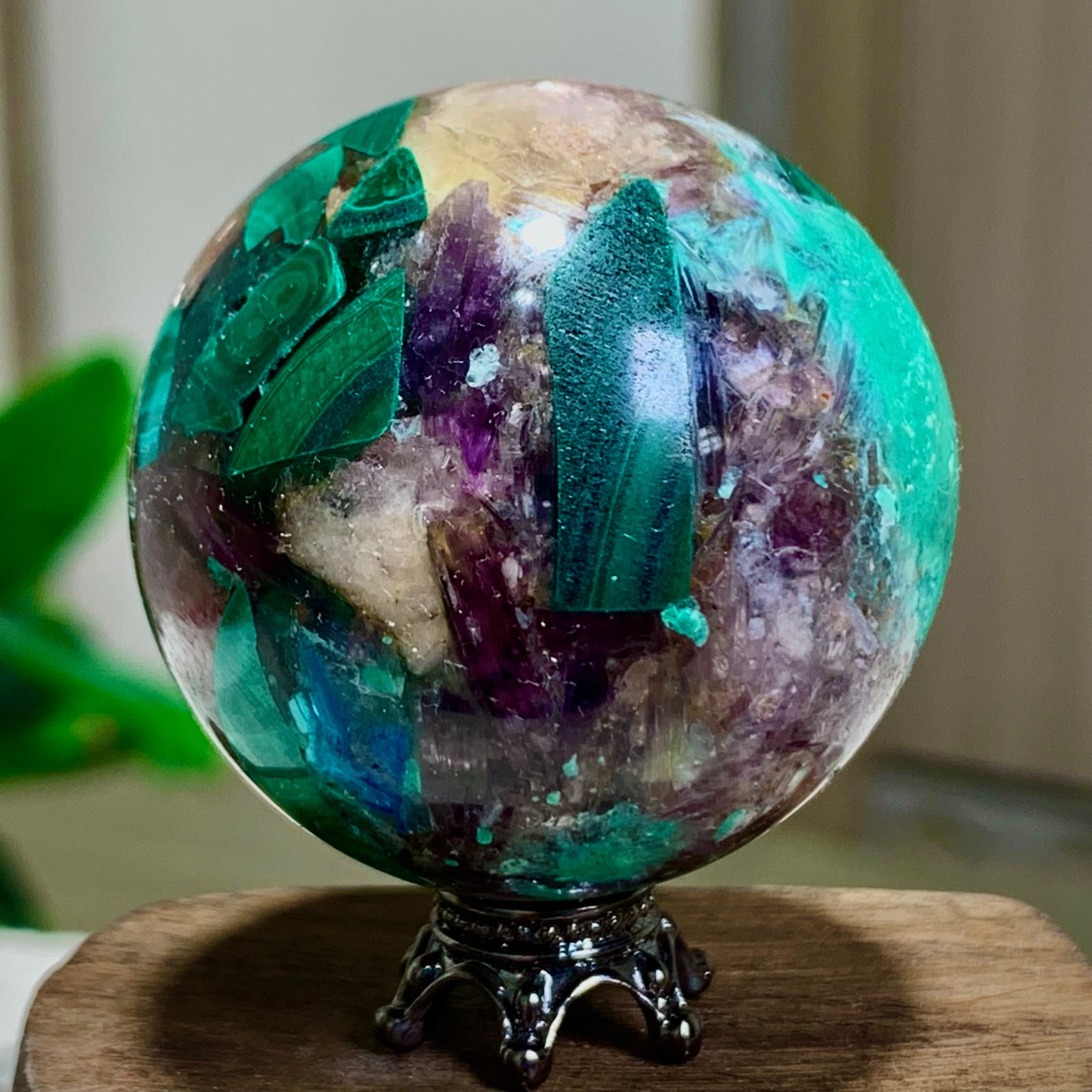 91G Newly discovered rare malachite purple mica symbiotic sphere restoration