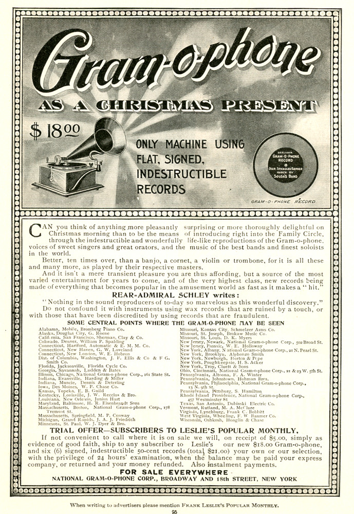 1899 Original Gram-O-Phone Ad. Only Machine Using Flat Indestructible Records