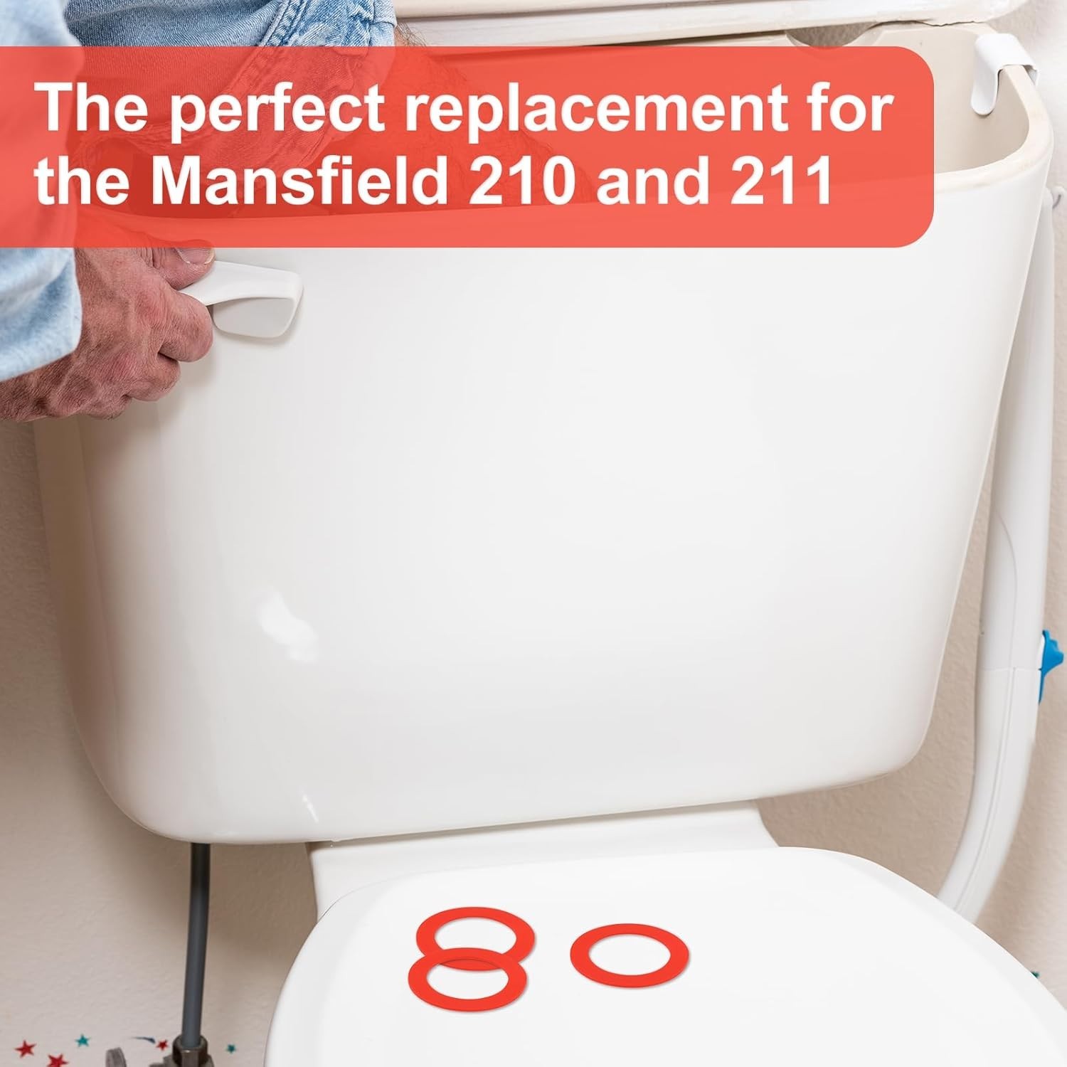 3-Pk Flush Valve Seal for Mansfield 210/211, Silicone Toilet Gasket, Red, NEW!..