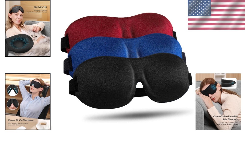 Perfect Sleeping Solution: 3-Pack Adjustable 3D Eye Masks for Complete Darkness