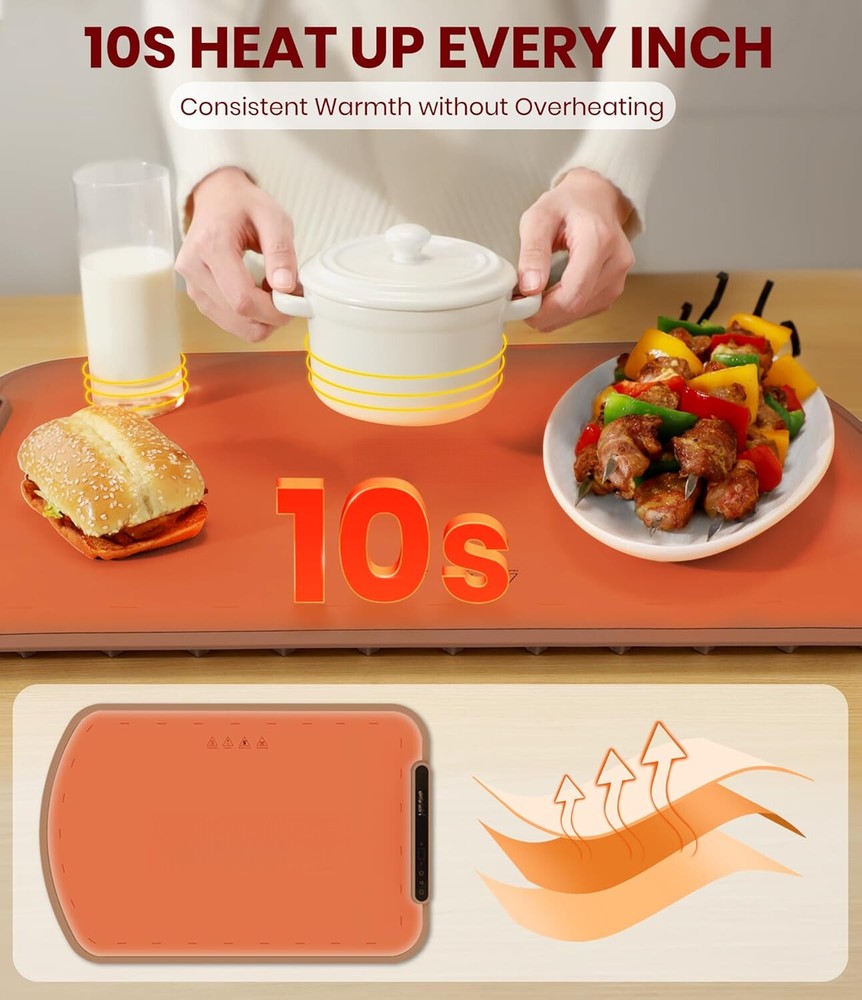 FoodWarming Pad,Silicone Heating Padwith7Temperature Levels andAuto-Off Function