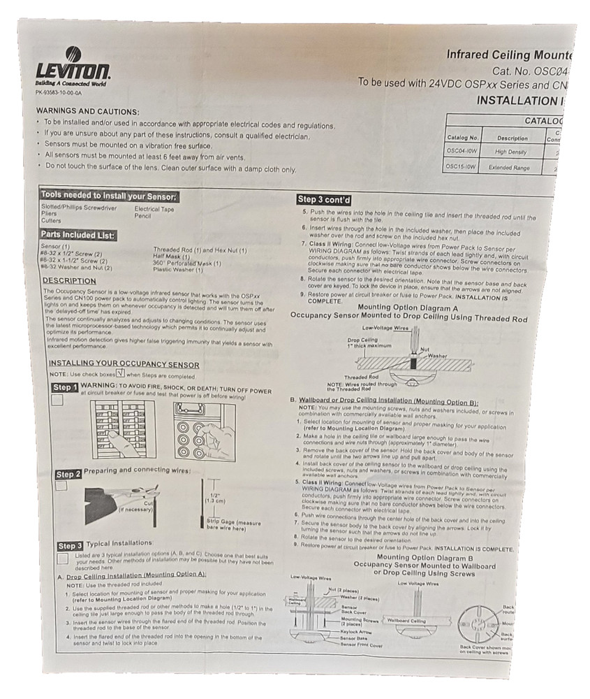 Leviton OSC15-I0W N11 PIR Ceiling Mounted Occupancy Sensor
