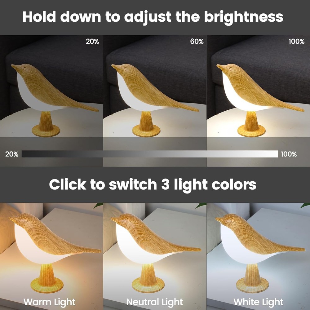 2Pack Small Cute Bird Table Lamp, Touch Bird Night Light, Cordless Bedside La...