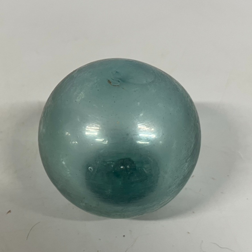 VTG Japanese Antique Hand Blown Glass Float Green Gray SeaGlass Teal 3" Hallmark