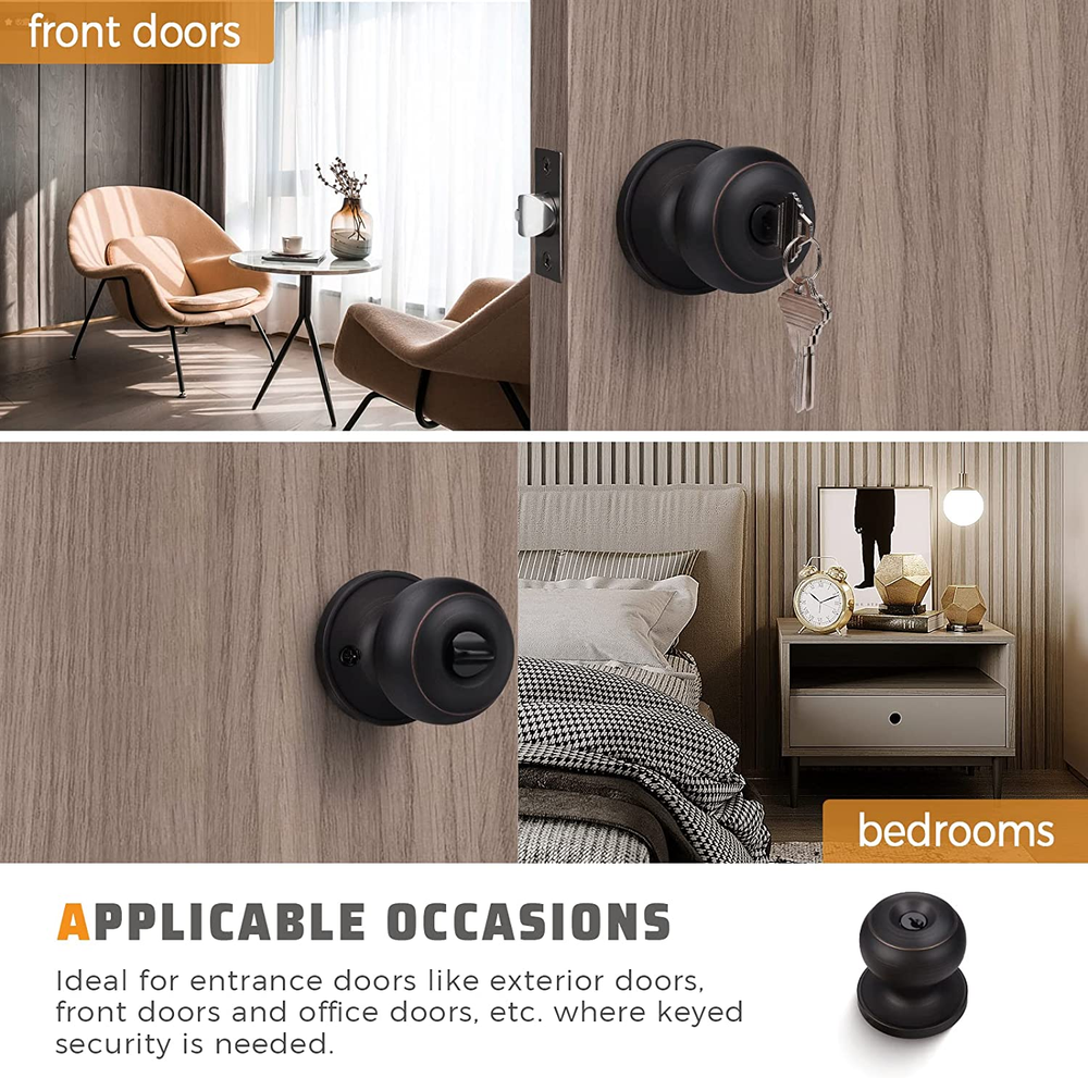 5 Pack Keyed Entry Door Knobs with Same Keys, Modern Door Knob Keyed Alike, Exte