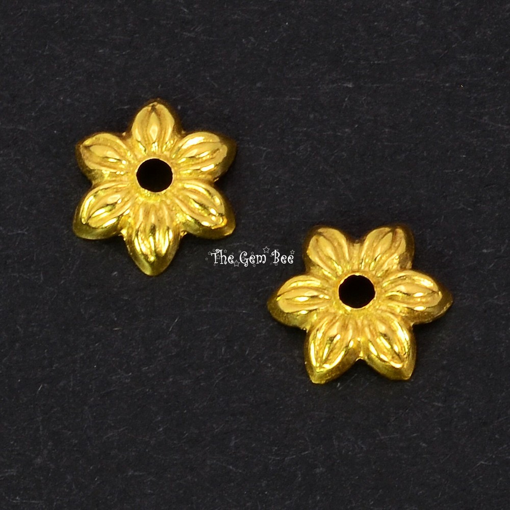 6.5mm 18k Solid Yellow Gold Leaf Design Bead Cap Finding PAIR