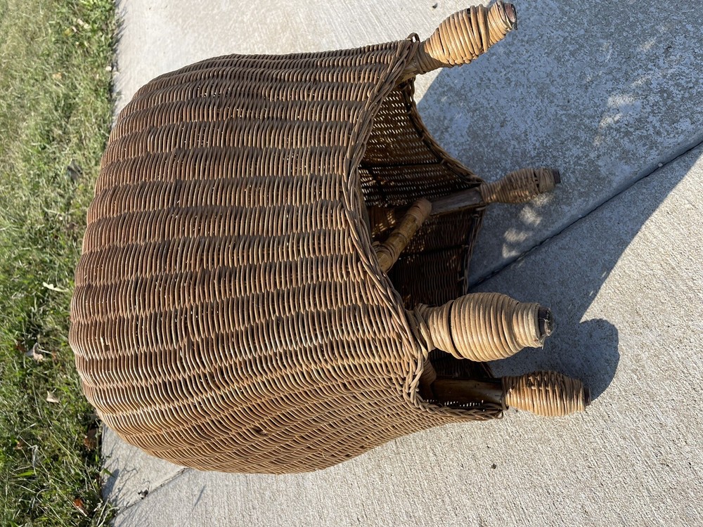 Unique Vintage Boho Rattan Wicker Ottoman NL
