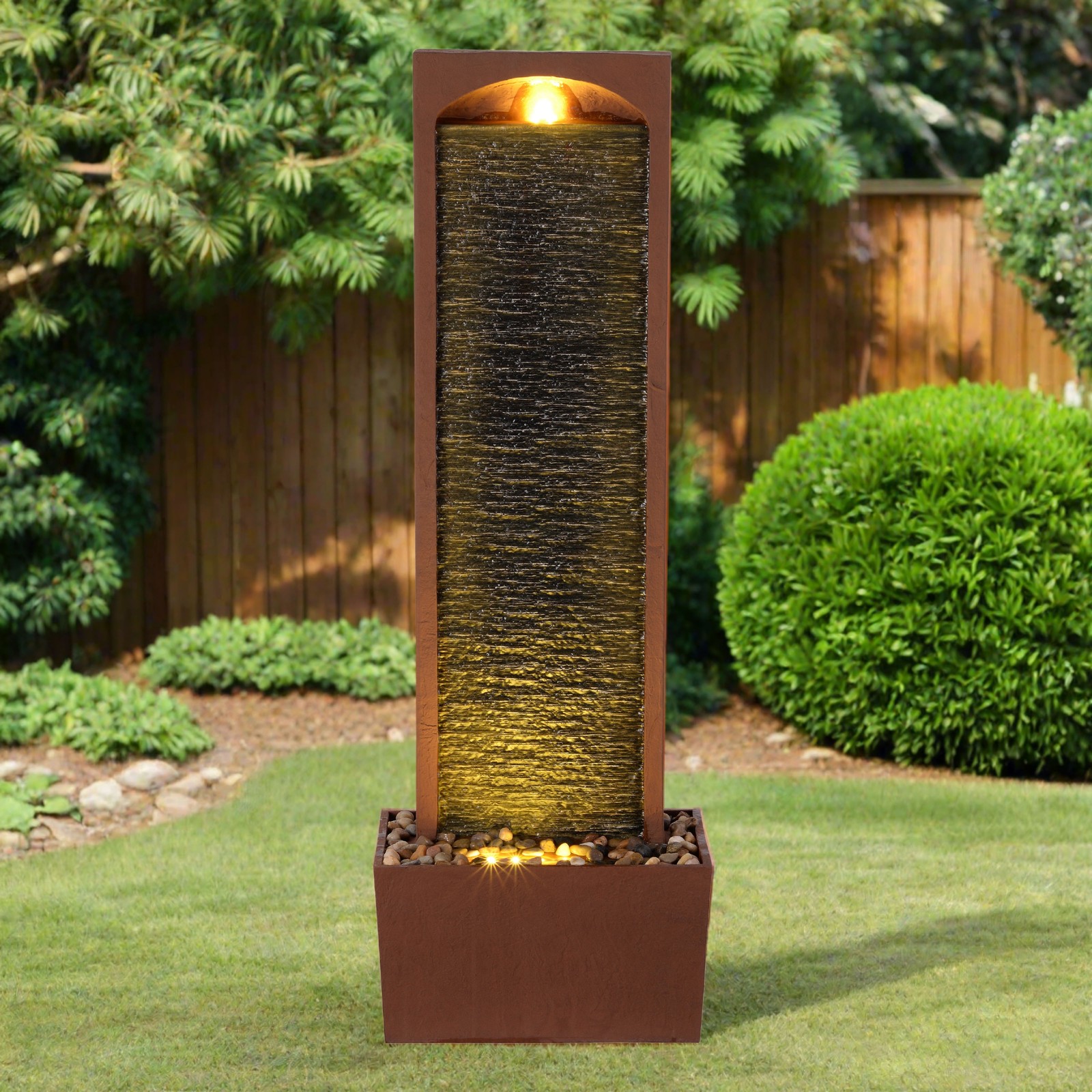 Teamson Home 38.5" Outdoor LED Waterfall Fountain, Red Rock