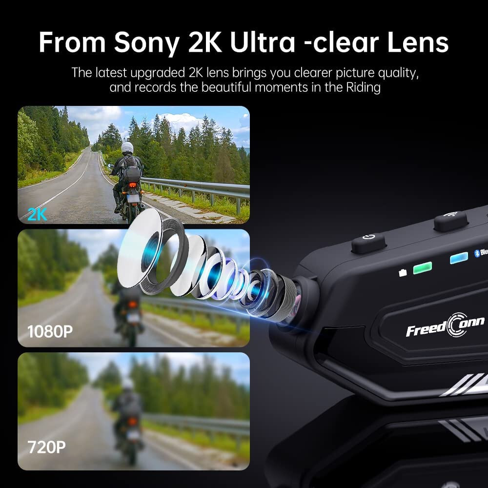 Motorcycle Bluetooth Intercom Headset with Camera Helmet Recorder 64G TF Card