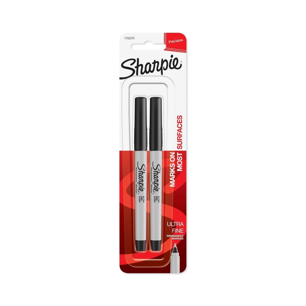 SHARPIE 37161PP Permanent Markers, Ultra Fine Point, Black, 2 Count