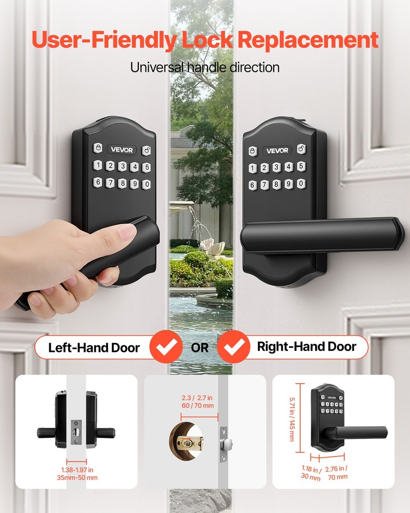 VEVOR Keyless Entry Door Lock with Handle Electronic Lever Handle Matte Black