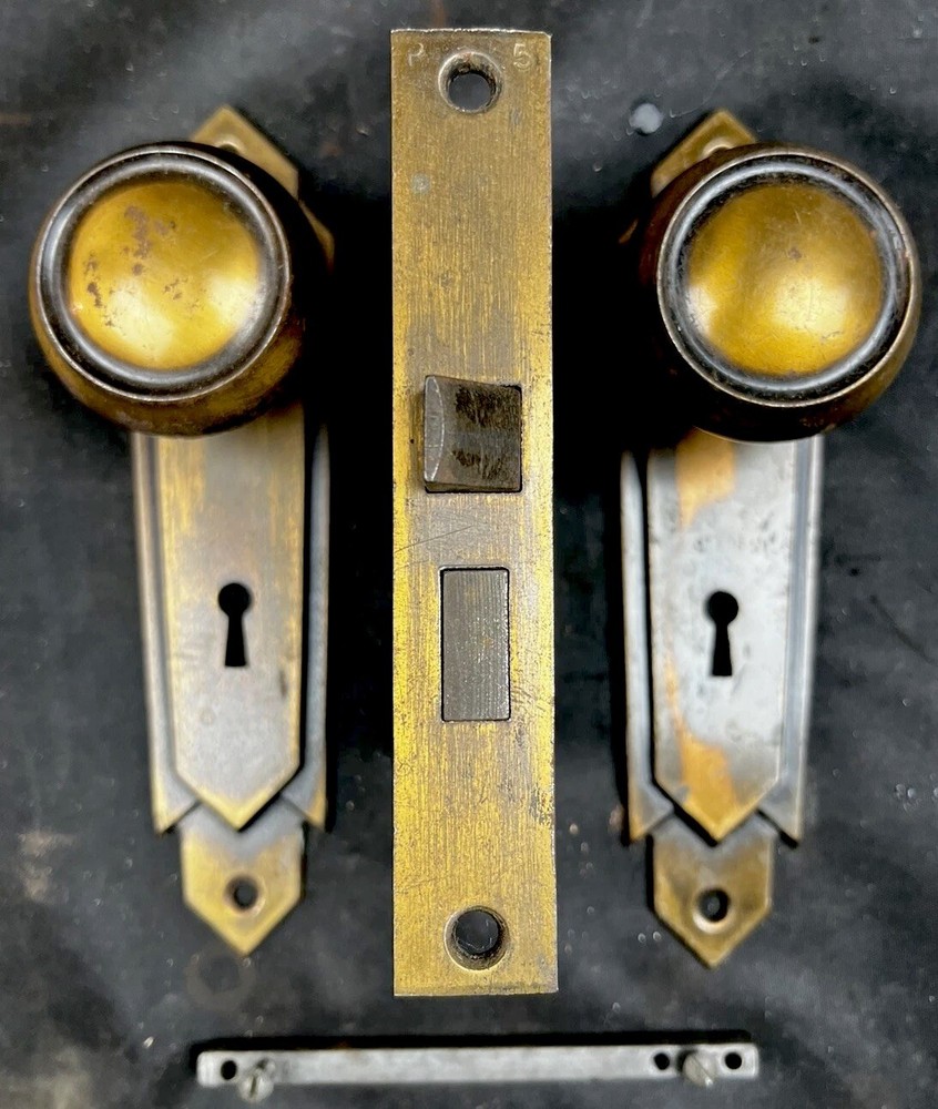 Art Deco Corbin Miami Pattern B Design Interior Knobs, Plates, Nickel Chrome