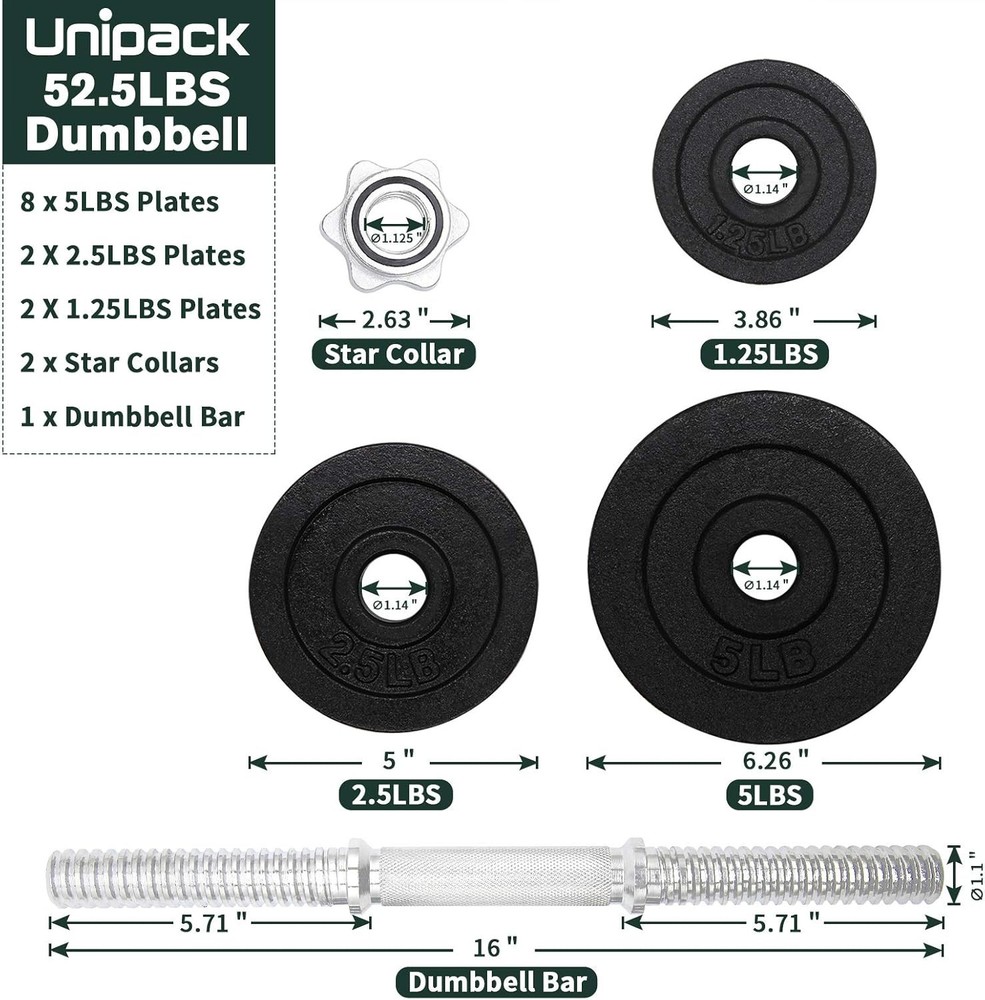 Adjustable Weight Cast Iron Dumbbells Set 105Lbs
