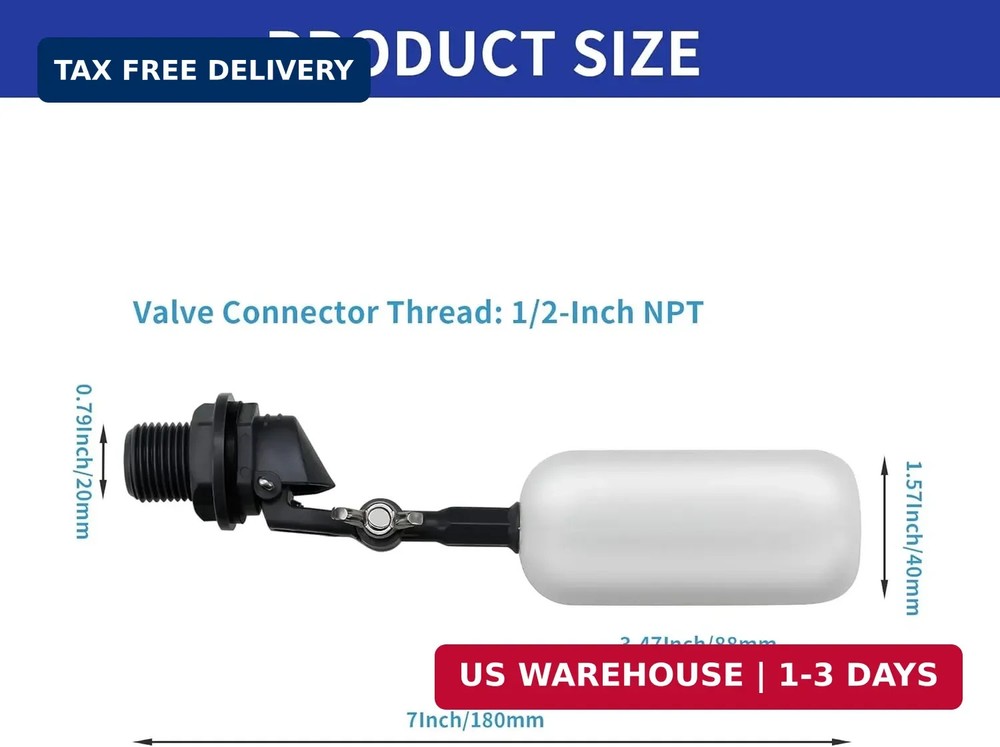 2-Pack Adjustable Arm Float Ball Valve for Automatic Water Level Control in Live