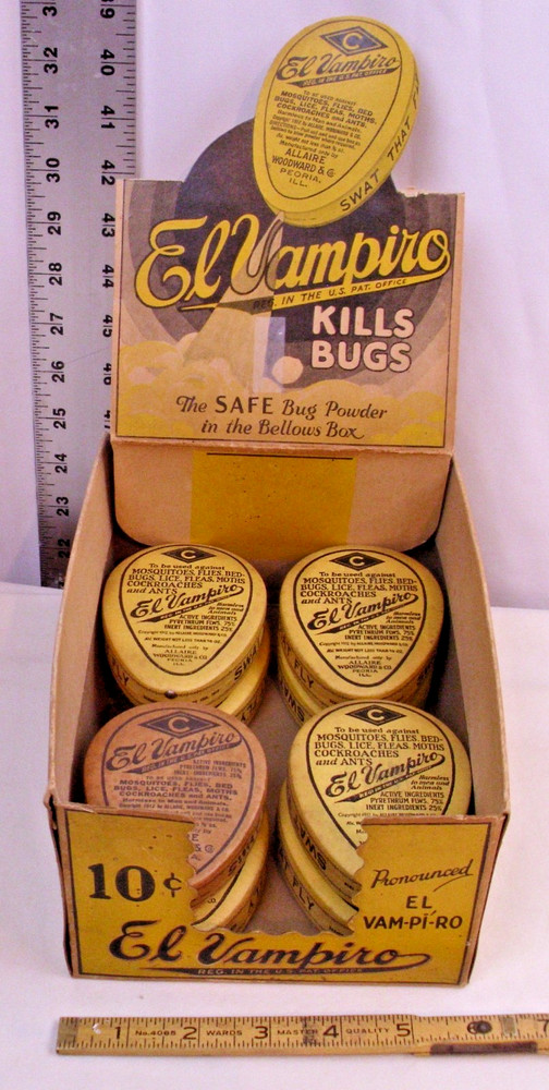EL VAMPIRO KILLS BUGS 1900s COUNTER SIGN DISPLAY BOX