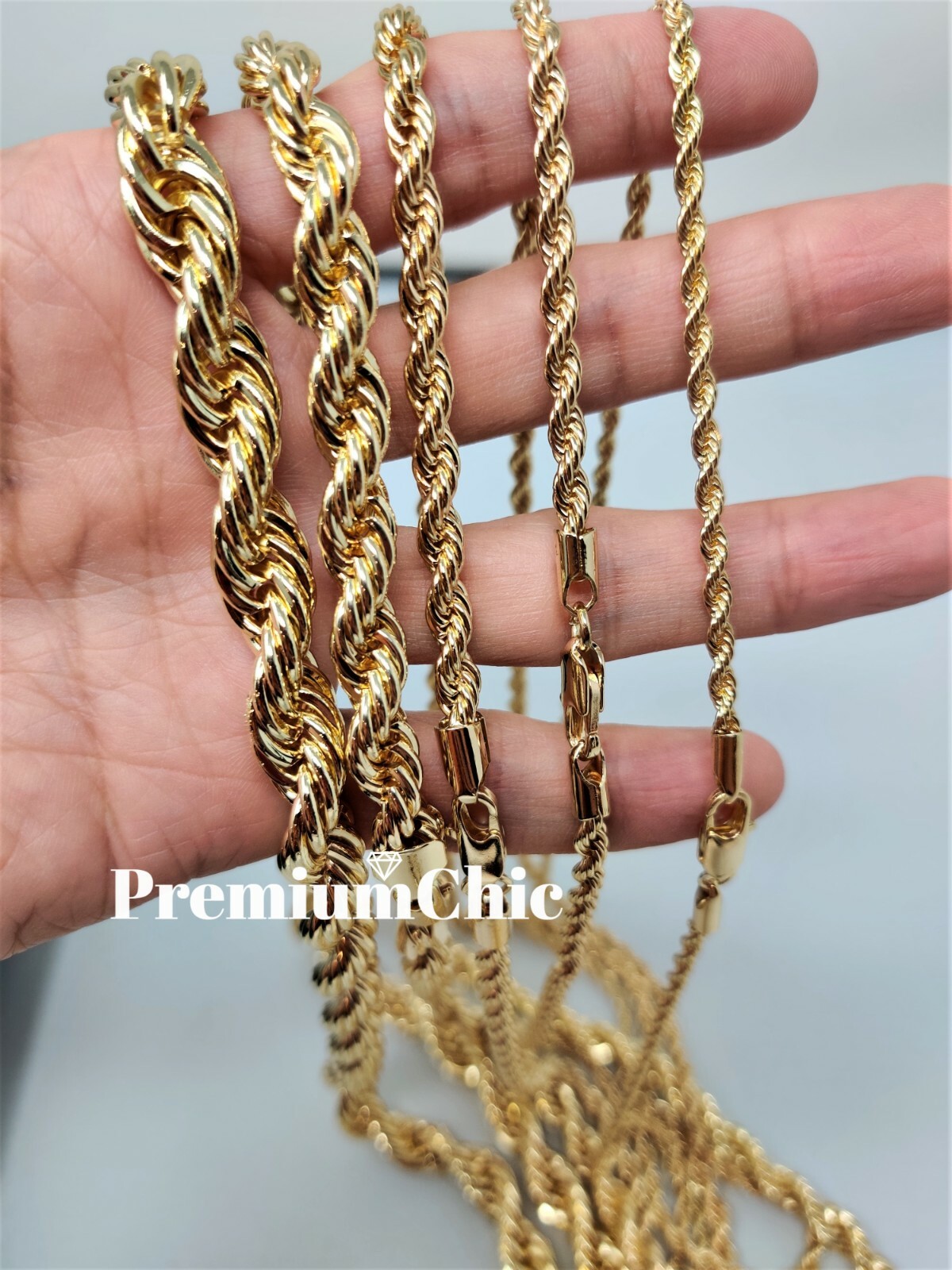 Rope Chain Necklace 3mm to 10mm 16" to 30" 14K Gold Plated Mens Hip Hop Jewelry