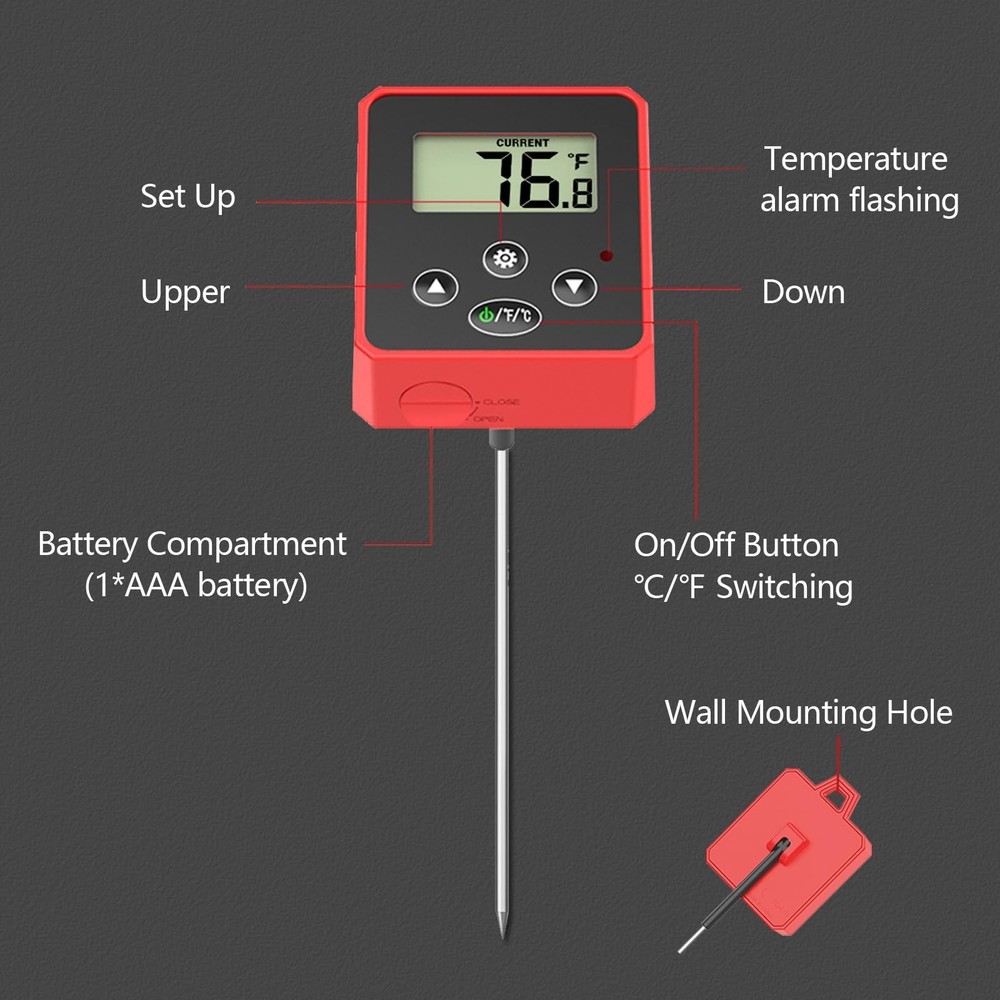 Digital Candy Thermometer with Pot Clip, Backlight LCD, 8" Long Probe, Temper...